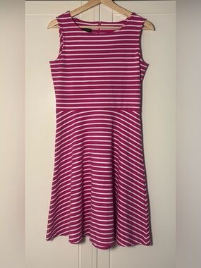 Talbots Pink & White Striped Sleeveless Fit & Flare Dress Size small
